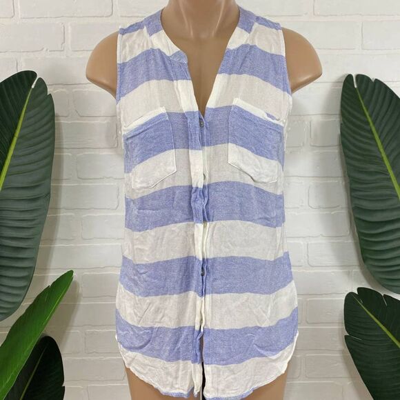 Cupio sleeveless blue and white blouse - Picture 1 of 7